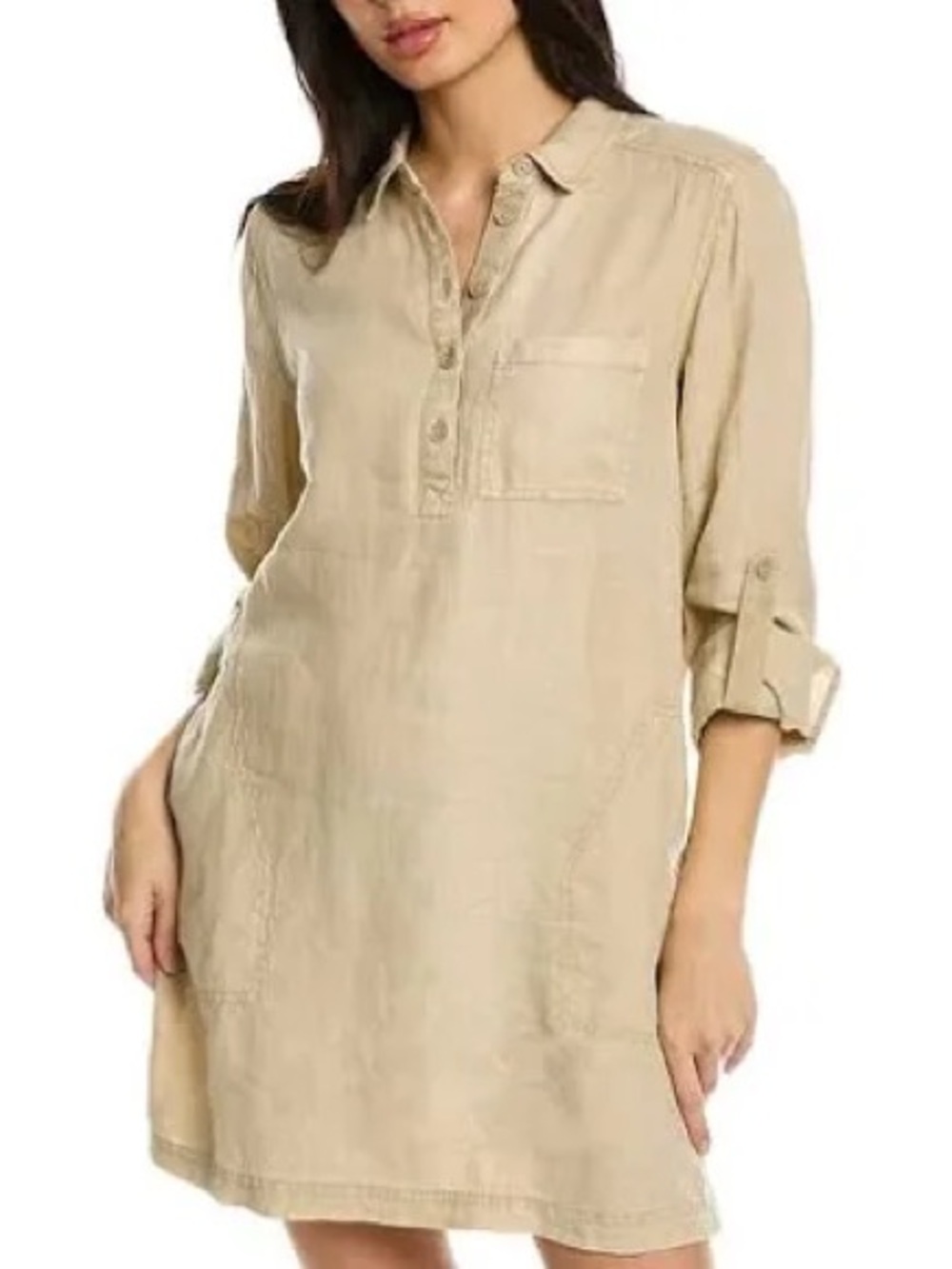 Michael Stars Beige Linen Midi Shirt Dress